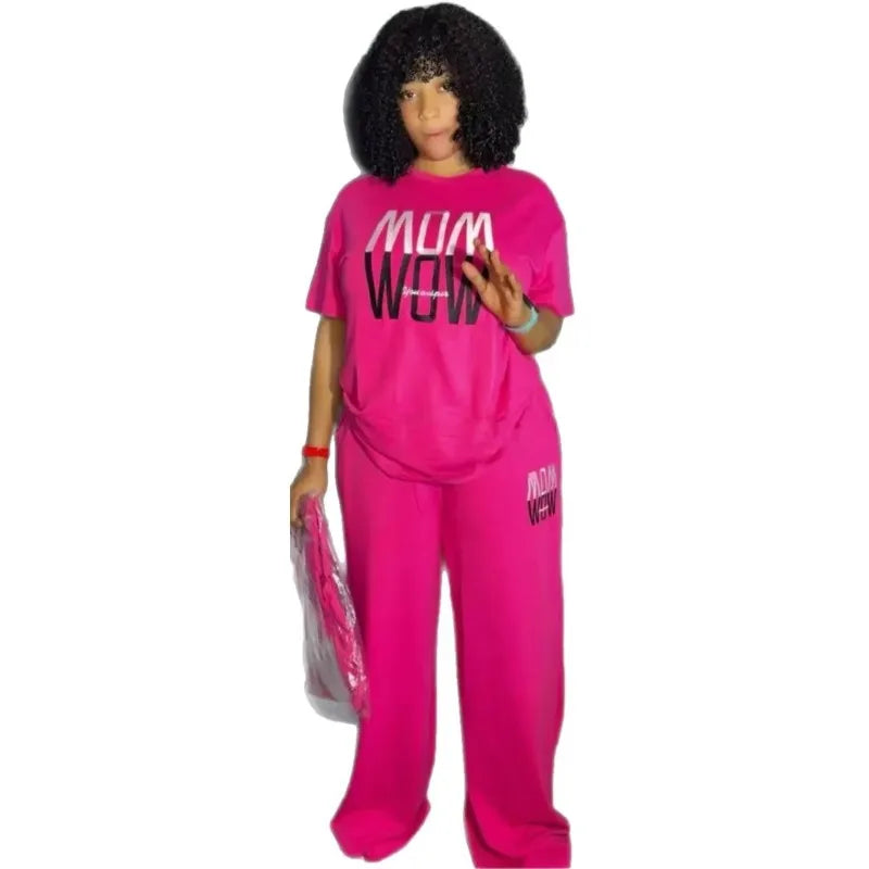 2 Pieces Women's Sets  Suit Short Sleeve Tops And Pants Suits Two Piece Set Tracksuit Outfit