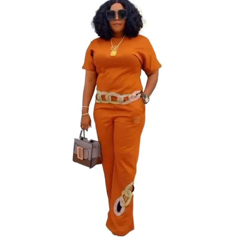 2 Pieces Women's Sets  Suit Short Sleeve Tops And Pants Suits Two Piece Set Tracksuit Outfit