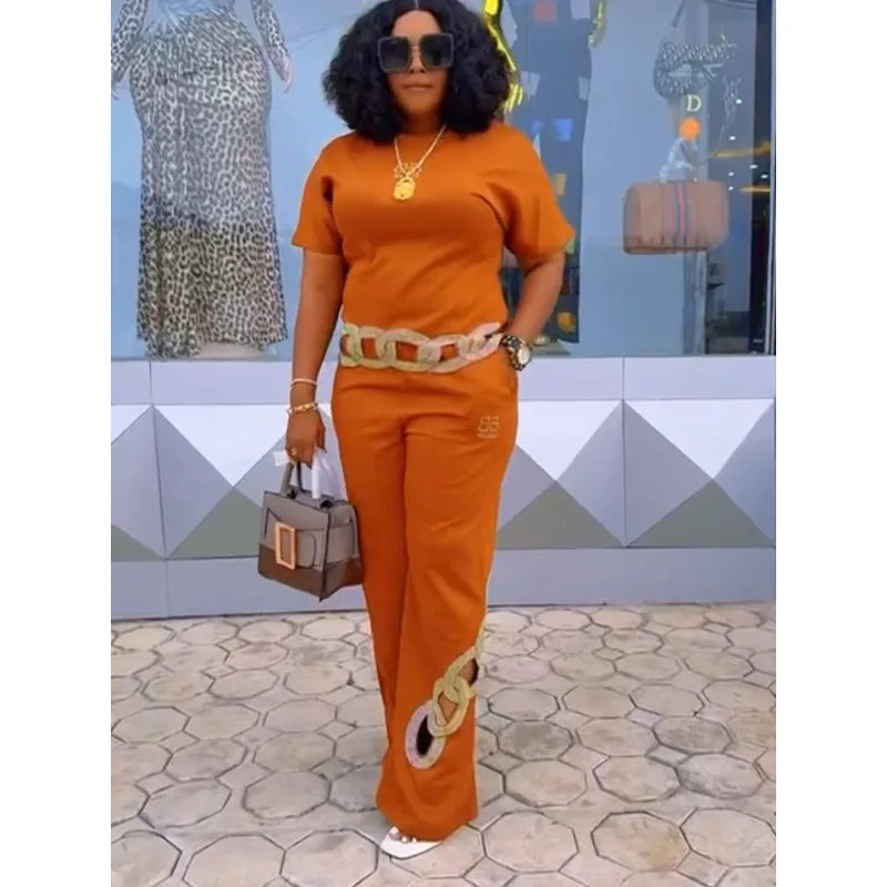 2 Pieces Women's Sets  Suit Short Sleeve Tops And Pants Suits Two Piece Set Tracksuit Outfit