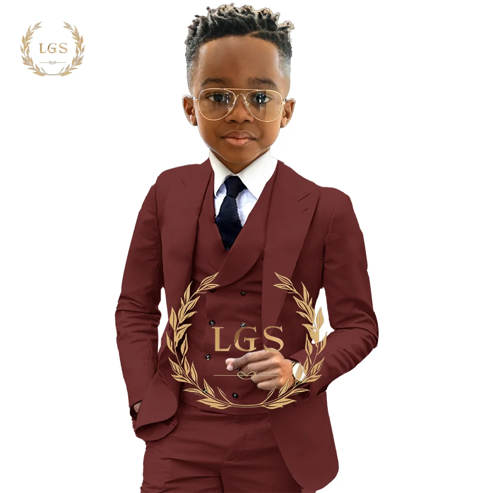 Boys 2~16 Years Old Blazer, Trousers and Vest 3-Piece Tuxedo Wedding